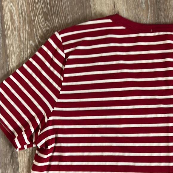 Emerette XL Red White Striped V-Neck Tee | Soft Rayon Blend |Nautical Casual Top - Picture 7 of 9